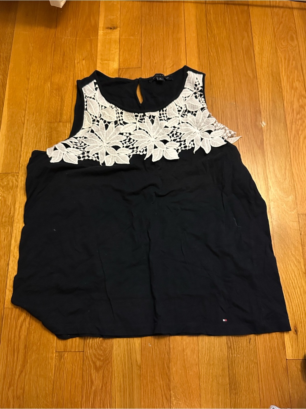 Tommy Hilfiger Navy Sleeveless Camisole with White Floral Lace Yoke